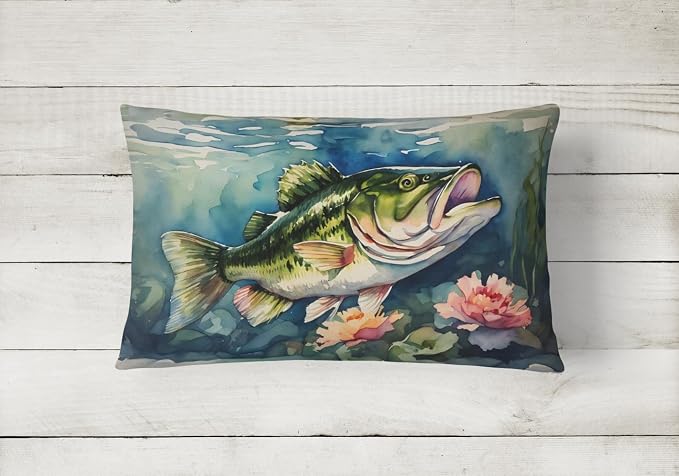 Caroline's Treasures DAC2803PW1216 Largemouth Bass Throw Pillow Machine Washable, Indoor Outdoor Decorative Pillow for Couch, Bed or Patio, 12HX16W