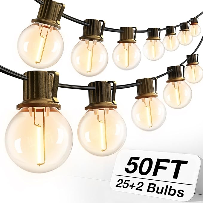 addlon 50FT Outdoor String Lights 27 G40 LED Bulbs Dimmable Waterproof | Shatterproof Globe Bulbs Dimmable, Hanging Patio Lighting for Outside Backyard Garden Deck Balcony Porch Cafe Bistro Pergola