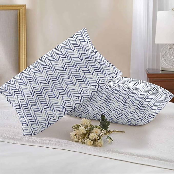 Vandarllin Outdoor Throw Pillows Covers 20x12 inch Set of 2 Waterproof Blue Stripe Lines Decorative Zippered Cushion Covers for Patio Furniture, Abstract Striped Lumbar Pillowcases