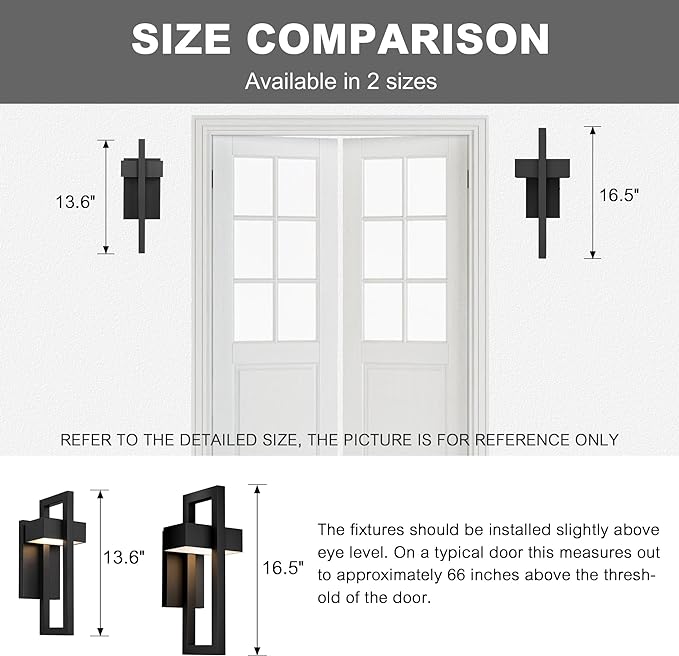 LamQee 2 Packs Modern Outdoor Wall Lights 3000K Integrated LED Outdoor Wall Sconces Lighting, Contemporary Exterior Lighting Fixtures Outside Wall Mount Lights for House Porch Door Garage, Matte Black