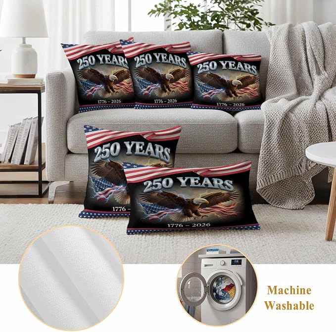 250th Anniversary USA Outdoor Waterproof Throw Pillow Covers 16x16 Set of 2, Independence Day Eagle Flag Decorative Pillowcases Cushion Pillowcase for Couch Sofa Patio Outside Pillow Protector