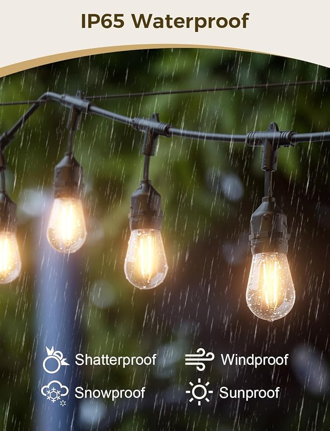 XMCOSY+ Outdoor String Lights, 98FT Smart Dimmable Edison Bulb Patio Lights | Smart App & Voice Control LED String Lights, Custom Schedules, Dimming, Warm White Light for Outside, Yard,Porch, Warerproof