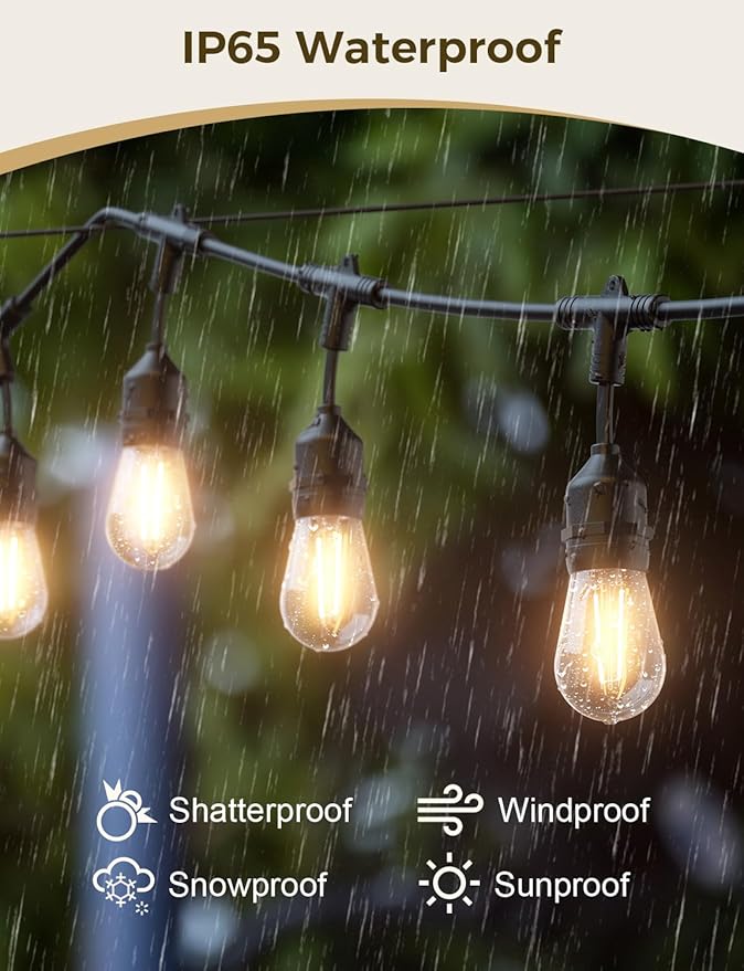 XMCOSY+ Outdoor String Lights, 123FT Smart Dimmable Edison Bulb Patio Light | Smart App & Voice Control LED String Lights, Custom Schedules, Dimming, Warm White Light for Outside, Yard,Porch, Warerproof