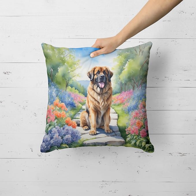 Caroline's Treasures Leonberger Spring Path Throw Pillow Machine Washable, Indoor Outdoor Decorative Pillow for Couch, Bed or Patio, 18Hx18W