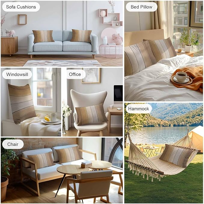 Lumbar Pillow Covers 20x12 Inch Set of 2, Brown Ombre Waterproof Outdoor Cushion Covers, Vintage Country Wooden Decorative Pillowcases for Couch, Sofa, Bed, Garden, Patio