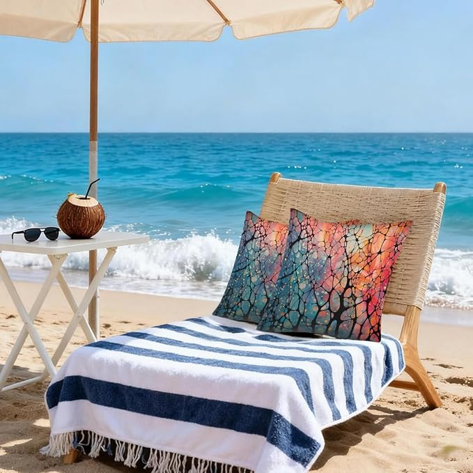 18x18 Inch Outdoor Pillow Covers Set of 2 Waterproof Throw Pillow Covers Decorative Couch Cushion Covers Abstract Colored Glass Square Pillowcases Protectors for Patio Garden Sofa