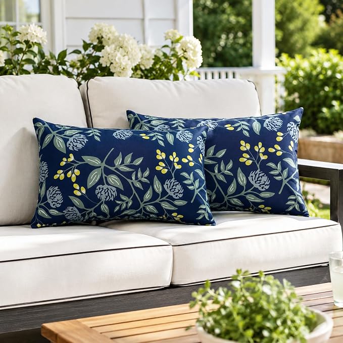 Outdoor Lumbar Pillows 12"x20" Waterproof Patio Pillows with Inserts | Set of 2 Fade Resistant Outdoor Waterproof Lumbar Pillow Decorative Garden Lumbar Cushions for Home Patio Terrace Sofa