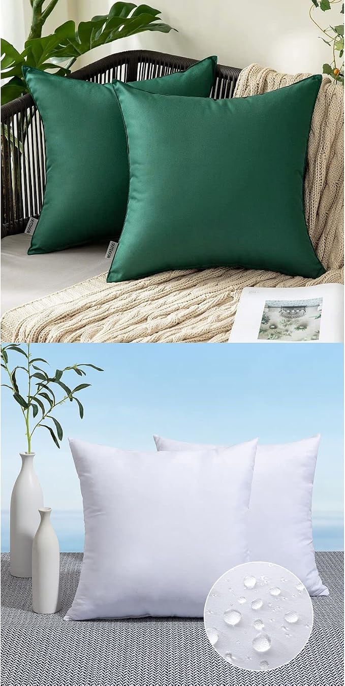 MIULEE Set of 2 Decorative Outdoor Waterproof Pillow Covers Blend 18x18 Outdoor Pillow Inserts for Patio Furniture, Army Green