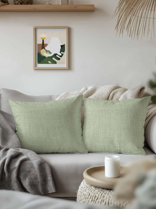 Outdoor Waterproof Throw Pillows Vintage Sage Green Linen Style Patio Pillows Pack of 2,Decorative Pillow Covers with Insert,Pillow Cushion Case for Garden Couch Sofa Country Pastoral Solid Color