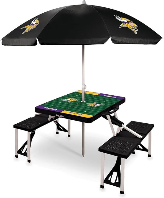 PICNIC TIME NFL Picnic Table Portable Folding Table with Seats and Umbrella