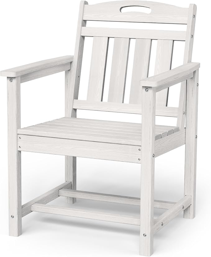 Patio Chairs, HDPE Outdoor Dining Chairs with Wide Seat, All Weather Oversized Porch Chair for Garden, Backyard, Deck - White