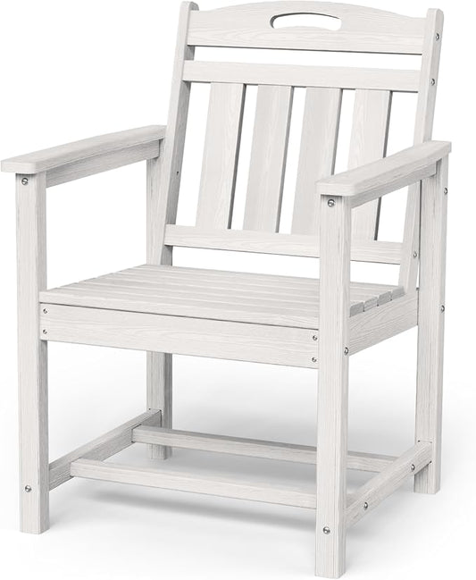 Patio Chairs, HDPE Outdoor Dining Chairs with Wide Seat, All Weather Oversized Porch Chair for Garden, Backyard, Deck - White