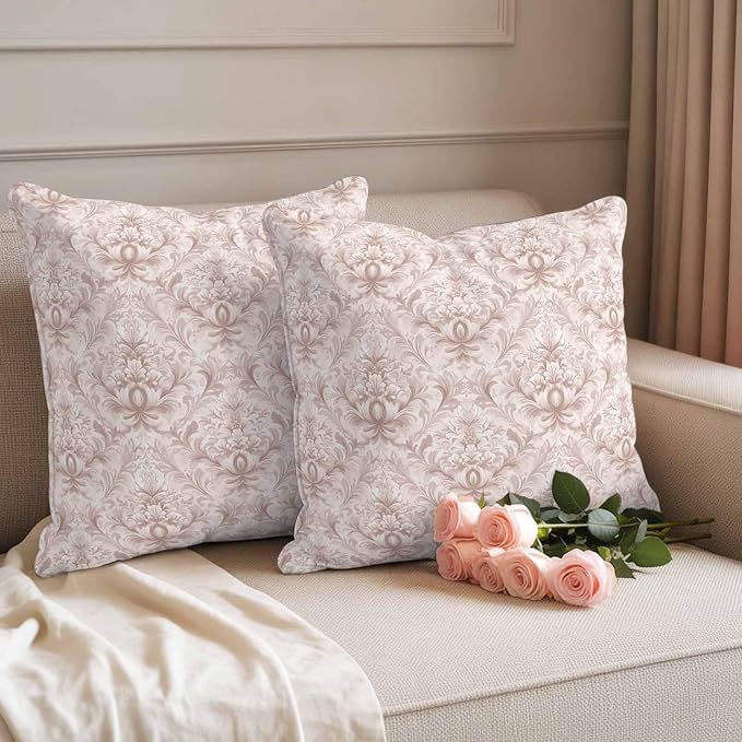 Vintage Baroque Waterproof Outdoor Pillow Covers Set of 2 Home Decor, Country Abstract Scroll Floral Printed Pillowcase Patio Pillow Covers for Couch Bench Furniture Garden 20x20in