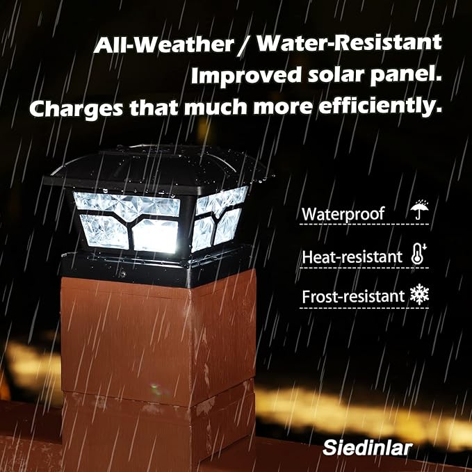 SIEDiNLAR Solar Post Cap Lights Outdoor 2 Color Modes 8 LEDs for 4x4 5x5 6x6 Wooden Vinyl Posts Fence Patio Deck Decoration Warm White & Cool White Lighting Black (10 Pack)