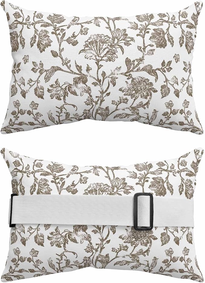 Pack of 4 Outdoor Lumbar Pillow Covers 11x16 Inch, Brown Flower Waterproof Throw Pillow Covers Set, Vintage Farmhouse Boho Leaf Spring Plant Indoor&Outdoor Cushion Cases for Patio Porch Beach