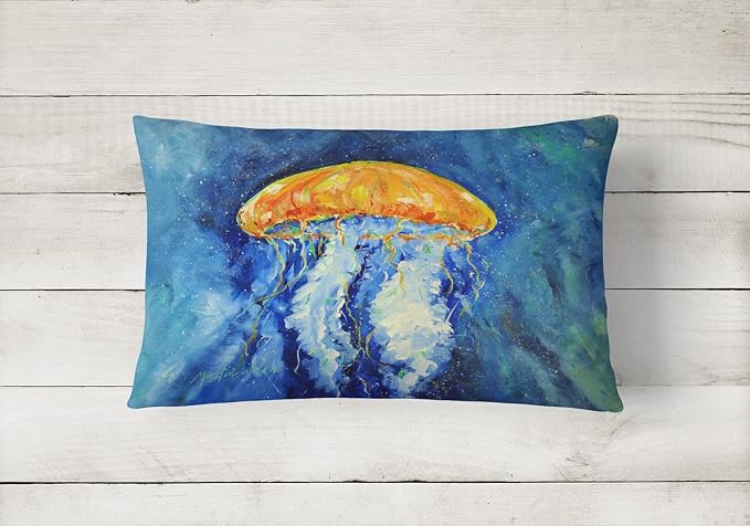 Caroline's Treasures MW1223PW1216 Calm Water Jellyfish Canvas Fabric Decorative Pillow Machine Washable, Indoor Outdoor Decorative Pillow for Couch, Bed or Patio, 12HX16W