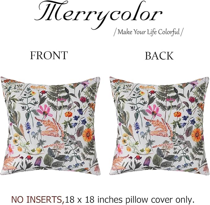 Merrycolor Pack of 2 Outdoor Waterproof Throw Pillow Covers 18x18 Summer Floral Decorative Square Pillowcase Outdoor Pillow Covers for Patio Furniture Garden