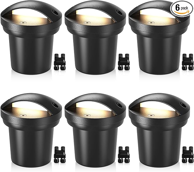 SUNVIE 5W 3000K Low Voltage Well Lights Landscape LED in Ground, 6 Pack | 12-24V AC/DC, Anti-Glare, Die-cast Aluminum, Waterproof, Fastlock2 Wire Connectors, Landscape Lighting for Walkway, Pathway