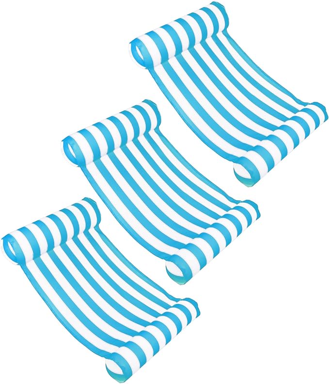 Swimline Premium 46 x 24 Inch Swimming Pool Floating Water Hammock Lounge Chair with Inflatable Head and Footrests, Blue and White (3 Pack)