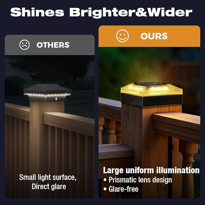 4x4 Solar Post Cap Lights Outdoor 12 Pack, 3 Color Modes/Dusk to Dawn/IP65 Waterproof, Fits 4x4 Vinyl/PVC Wood Posts Top, Black LED Fence Topper Light for Deck, Backyard