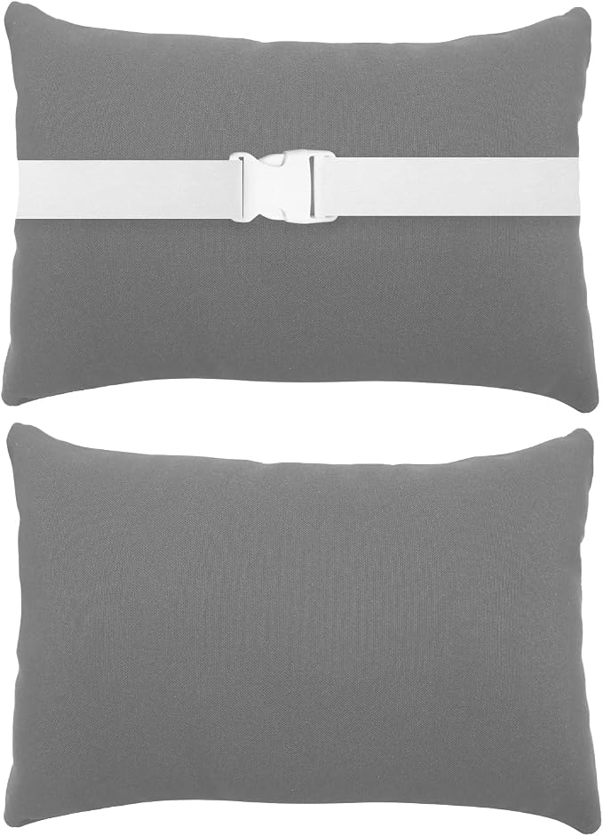 Chaise Lounge Head Resting Pillows, Waterproof Outdoor Pillows | 2 Pack Head Support Pillow with Adjustable Elastic Stripe for Garden Furniture Decorative, Grey