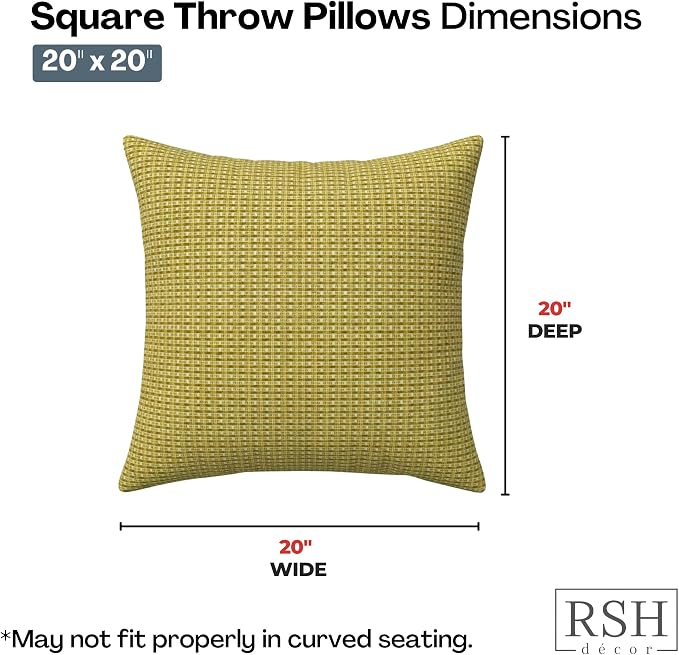RSH DECOR Square Throw Pillows Set of 2, 20" x 20", All-Weather Outdoor Pillows Waterproof, Outdoor Pillow Covers, Pillow Covers for Couch, Future Patina, Made in USA