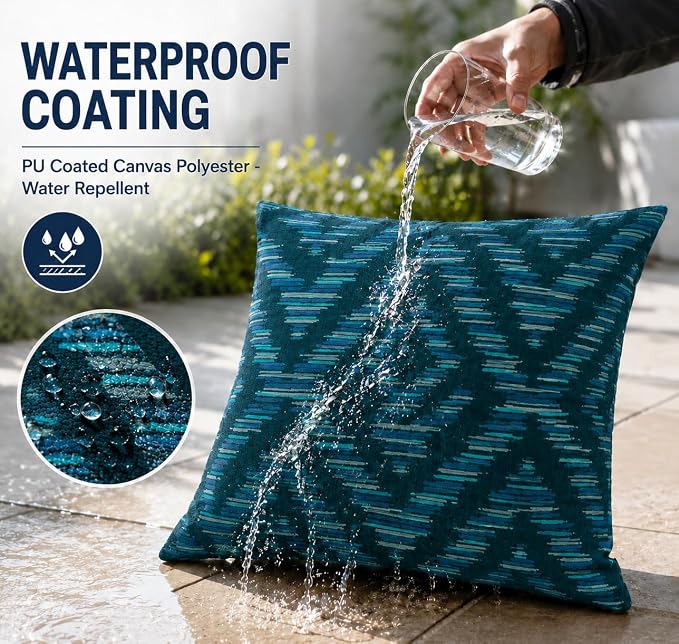 Outdoor Pillow Covers Waterproof Throw Pillow Covers, Set of 2 Jacquard Texture Water Resistant Fade Resistant Decorative Cushion Covers for Garden Patio Bench Couch Sofa, 18x18 Inch (Tribal Vibe)