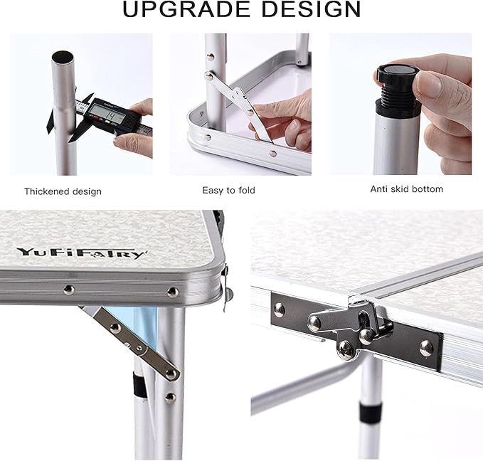 YUFIFAIRY Small Folding Table Portable, 24''L x16''W Foldable Camp Table with 3 Adjustable Height, Indoor Outdoor Lightweight Aluminum for Outdoor Cooking Picnic, (3 Heights)