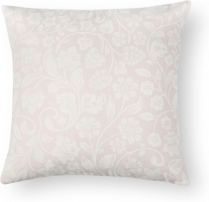 Coastal Linen Indoor Outdoor Throw Pillow Cover Only, 22"x22" Water Repellent for Patio, Backyard, Couch, Neutral Beige Floral