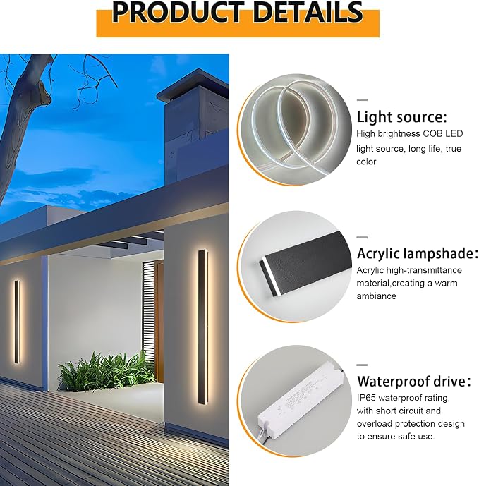 AioTio Black Outdoor Wall Light,2pack 79inch Modern LED Exterior Light Fixtures Wall Mount,3000K Waterproof Long Outdoor Linear Wall Sconce IP65 Waterproof,Outside Wall Lights for House,Porch
