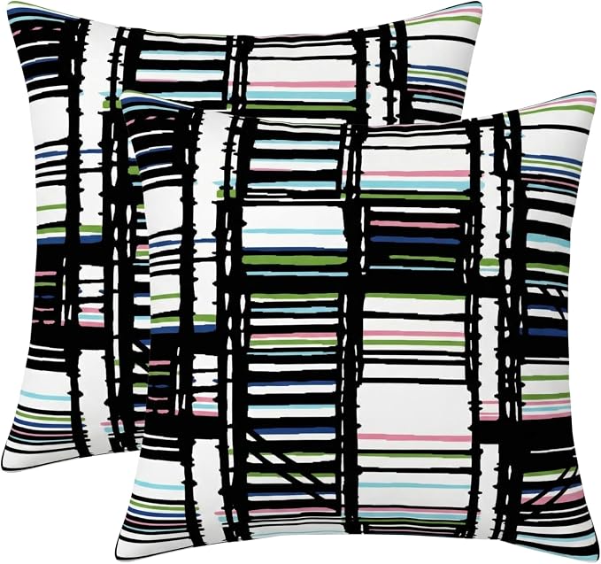 RSH DECOR: Sunbrella Square Throw Pillows Set of 2 | 20" x 20" | Water and Fade-Resistant Performance Fabric | Outdoor Pillow Covers with Down-Alternative Inserts | Made in USA (Animation Electric)