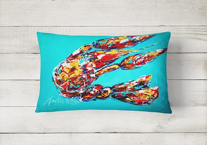 Caroline's Treasures MW1161PW1216 Lucy The Crawfish in Blue Canvas Fabric Decorative Pillow Machine Washable, Indoor Outdoor Decorative Pillow for Couch, Bed or Patio, 12HX16W