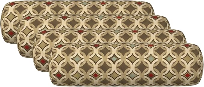 RSH DECOR: Sunbrella Neck Roll Pillows Set of 4 | 24” x 8” | Outdoor Bolster for Patio, Deck, Porch, or Poolside Chairs | Fade & Water-Resistant | Made in USA (Tango Mink)