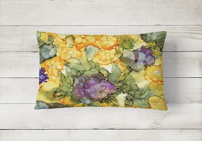 Caroline's Treasures 8958PW1216 Abstract Flowers Purple and Yellow Canvas Fabric Decorative Pillow 100% Machine Washable Pillow, Indoor or Outdoor Decorative Throw Pillow for Couch, Bed or Patio