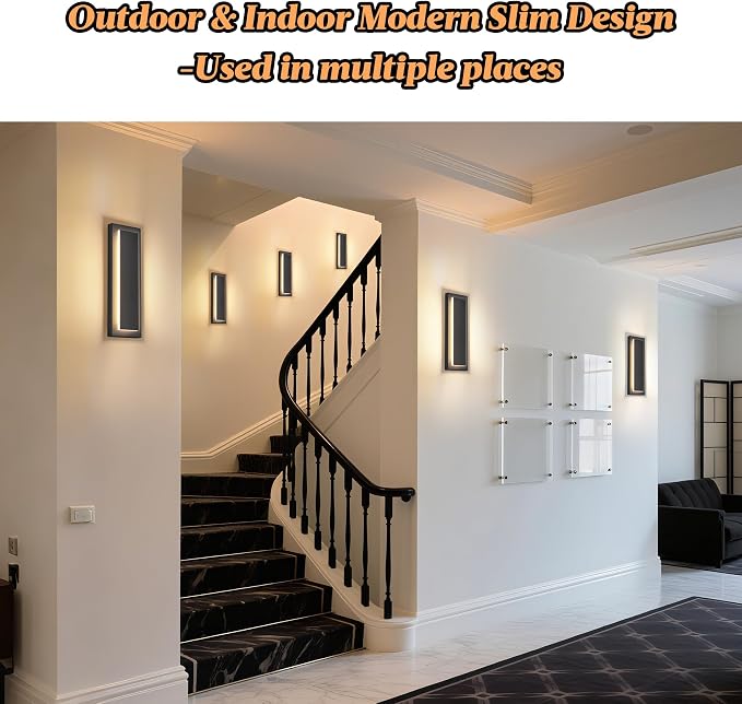 Modern Exterior Lighting Fixtures Outdoor Porch Wall Light 16 in | Black Outside Lights For House, Front Door, Patio, Foyer,Waterproof Outdoor Sconce Lights,LED 3000K Warm White 12W, 4 Packs