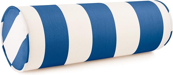 Sunbrella Cabana Stripe White/Blue Zippered Neck Roll Bolster (Set of 2)