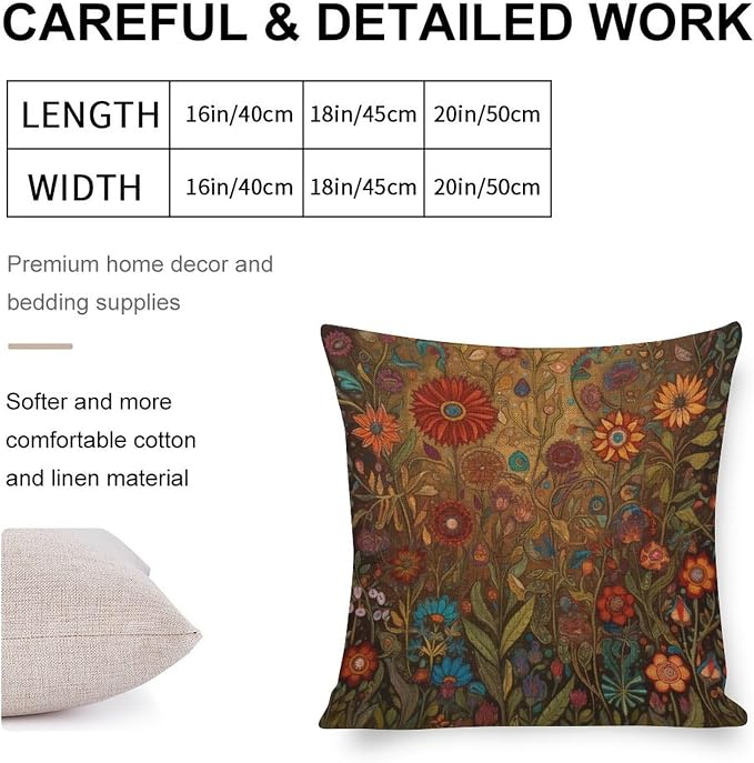 Cushion Pillow Cover Oil Painting Colorful Garden Flowers Linen Cushion Case Flowers Spring Pillow Protectors with Zipper Standard Size 18"x18" for Couch Sofa Bed Cutton Linen Cushion Cases