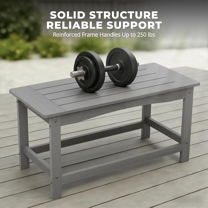 Outdoor Coffee Table, 35.4" x 17.5" All Weather Rectangle Patio Coffee Side Table for Garden Lawn Porch Poolside Balcony (Gray)