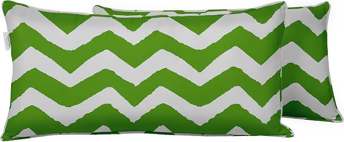 Indoor/Outdoor Polyester Fabric Lumbar Pillow Cover, All-Weather Waterproof Rectangular Cushion Case for Patio Furniture, 12 x 24 Set of 2 - Chevron-71