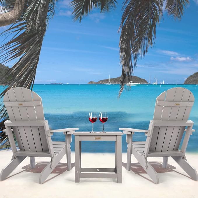 Outdoor Side Table Set of 2, HIPS Plastic Composite Adirondack Patio Table, Weather Resistant End Tables for Outside, Indoor, Patio, Garden, Pool, Porch, Backyard, Lawn, Deck - Grey