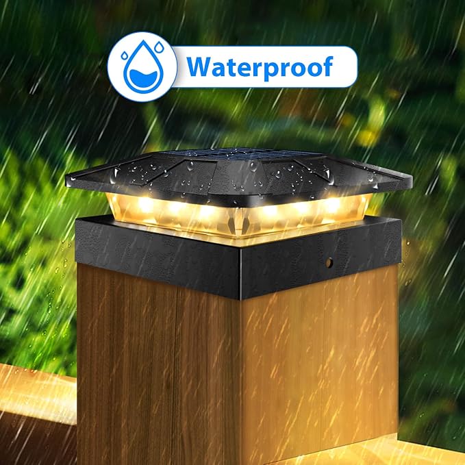 4x4 Solar Post Cap Lights 12 Packs, 3 Lighting Modes Fence Caps Light Fits 4×4/3.5×3.5 Wood/Vinyl Posts, Waterproof Post Top Lighting for Outdoor Deck Mailbox Porch Railing
