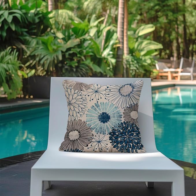 Dahlia Flower Outdoor Waterproof Throw Pillow Covers Set of 2 Abstract Floral Printed Outdoor Pillow Covers for Patio Furniture, Porch, Garden 18x18 Inch
