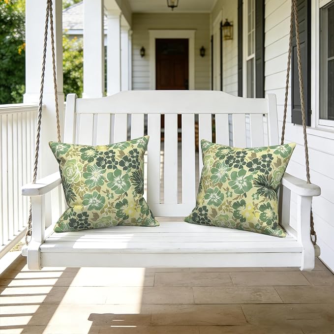 LVTXIII Outdoor Pillows 20x20 Inch, 2 Pack Large Decorative Square Throw Pillows with Inserts for Couch, Bed, Floor Seating, Patio Furniture, Green Rose