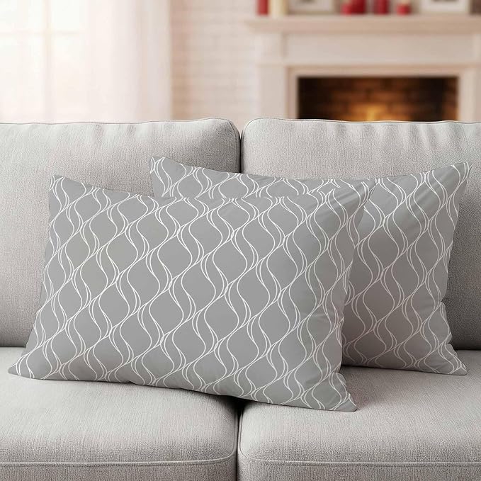 Grey White Stripes Outdoor Pillow Covers 20x12 Inch Lumbar Pillow Covers Set of 2 Waterproof Decorative Throw Pillow Cases Simple Geometric Modern Monochrome Cushion Covers for Patio Furniture Garden
