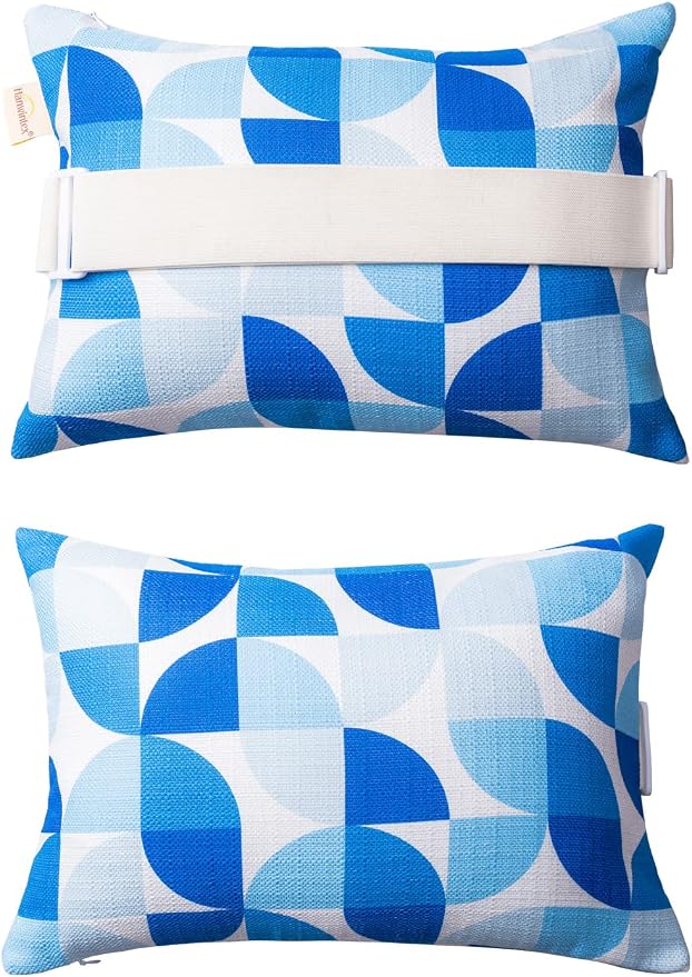 Patio Chairs Headrest Pillows,Outdoor Ledge Pool Lounge Chair Pillows with Insert Adjustable Elastic Stripe for Recliner Adirondack Head Neck Attachment, 2 Pack Size 11”*16” Blue