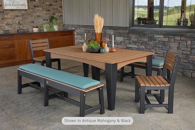 LuxCraft Poly Island Dining Table, 44" x 72" Rectangular Outdoor Patio Table, Made with Recycled Plastics, Made in USA (Antique Mahogany & Black)