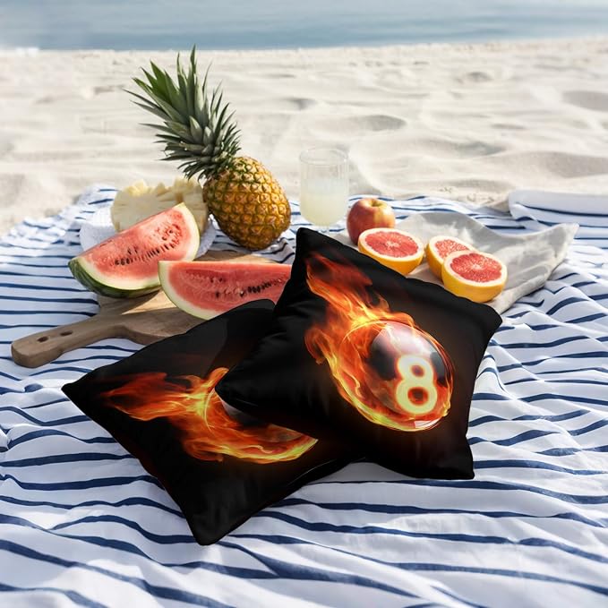 Billiards Outdoor Pillow Covers 26x26 Inch Throw Pillow Covers Set of 2 Waterproof Decorative Pillow Cases Modern Buruning Flame Sport Black Background Cushion Covers for Patio Furniture Garden Couch