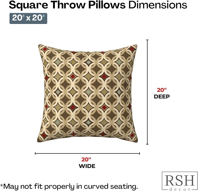 RSH DECOR: Sunbrella Square Throw Pillows Set of 2 | 20" x 20" | Water and Fade-Resistant Performance Fabric | Outdoor Pillow Covers with Down-Alternative Inserts | Made in USA (Tango Mink)