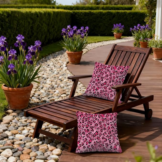 20x20 Inch Outdoor Pillow Covers Set of 2 Waterproof Throw Pillow Covers Decorative Couch Cushion Covers Pink Glitter Leopard Print Square Pillowcases Protectors for Patio Garden Sofa