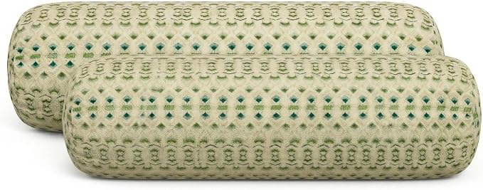 RSH DECOR: Neck Roll Jumbo Bolster Pillows Set of 2 | 24” x 8" | All-Weather Spun Fabric | Water and Fade-Resistant | Outdoor Support Pillows for Patio Furniture | Made in USA (Cabrera Verde)